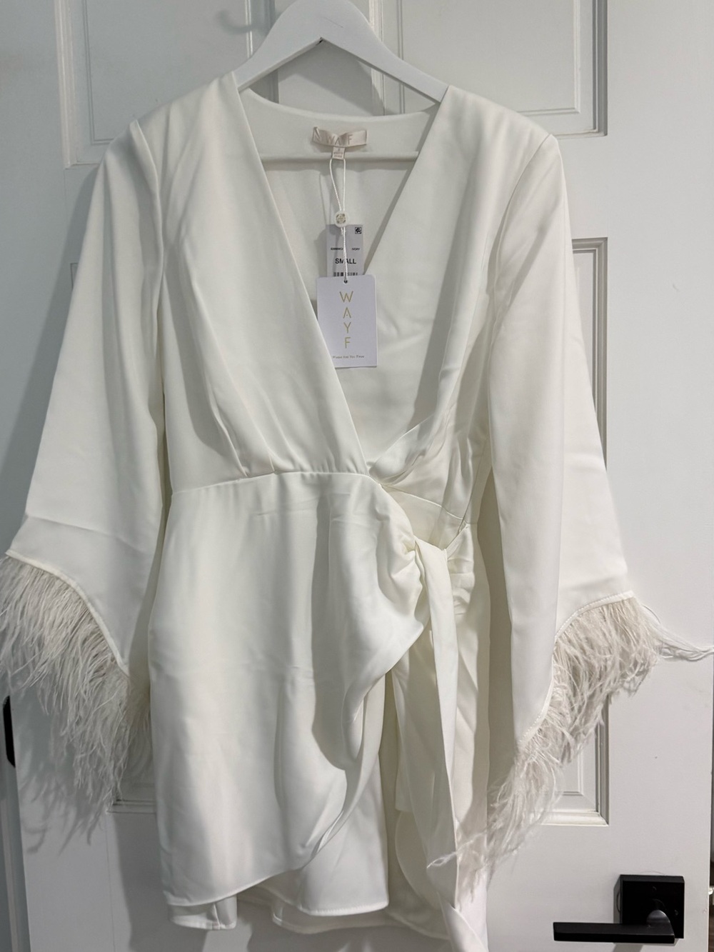 Wayf Ivory Wrap Romper with Feather Trim Size Small